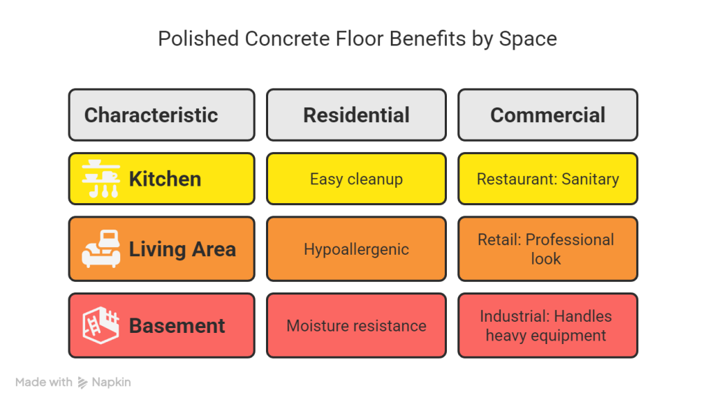 polished concrete floor benefits by space
